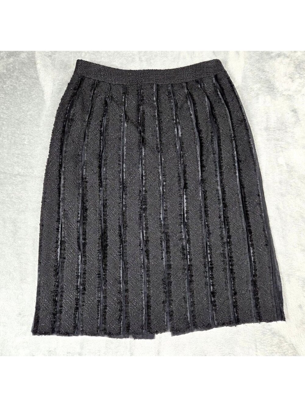 Lafayette 148 Skirt 8 Black Wool Blend Mesh Stripe Quiet Luxury Office Party